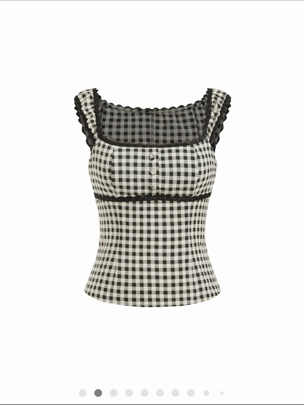 Cider Black & Cream Gingham Lace-Trim Square Neck Camisole